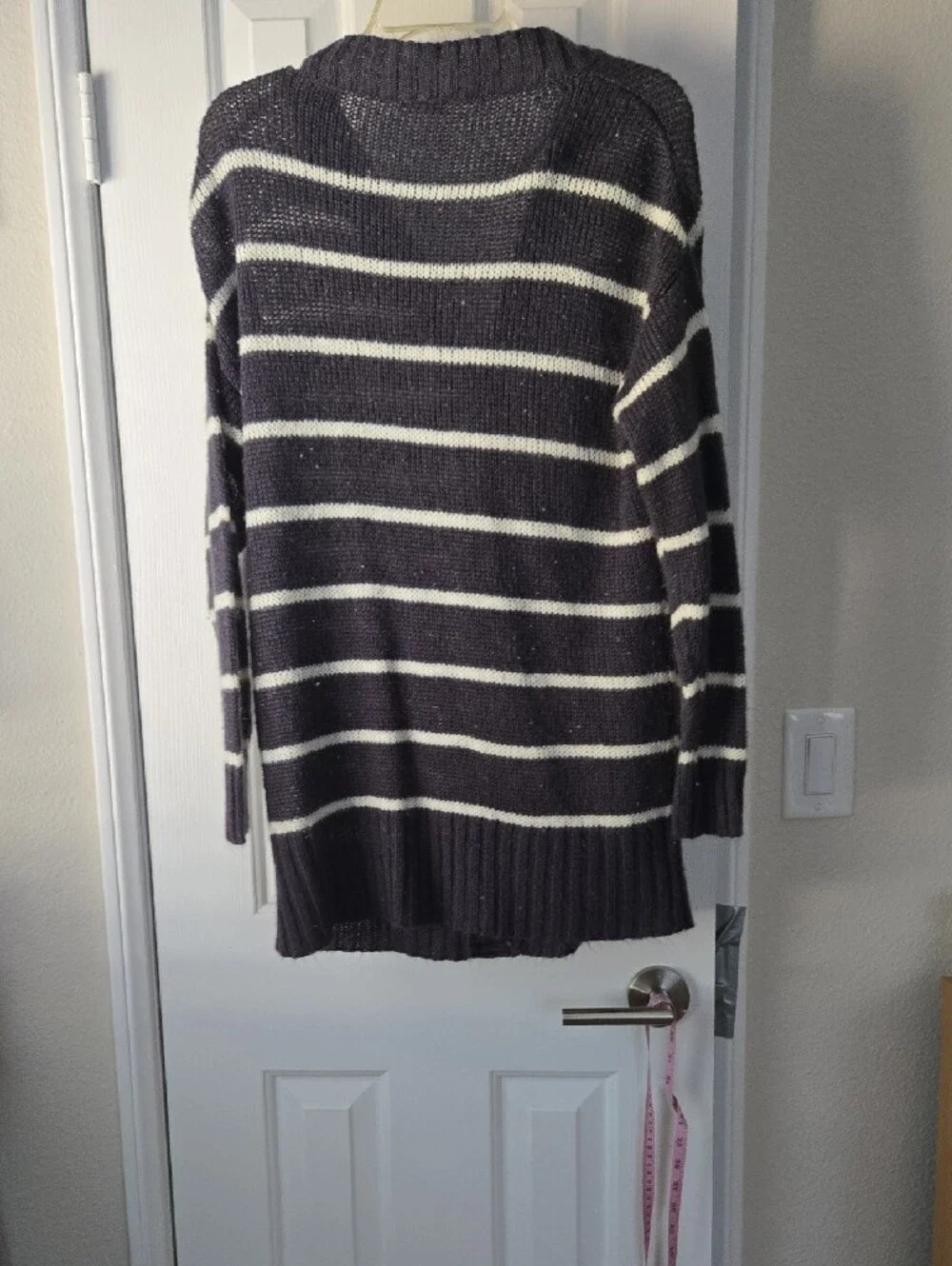 LuLaRoe Charcoal and White Striped Button Cardigan- Oversized Small